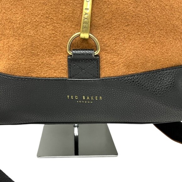 Ted Baker Cashed Fold Over Rucksack Backpack Camel Brown Black Laptop Sleeve - Picture 2 of 11
